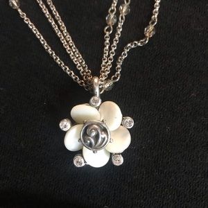 Brighton BLOSSOM White Flower Crystal Pendant Multi Strand Necklace